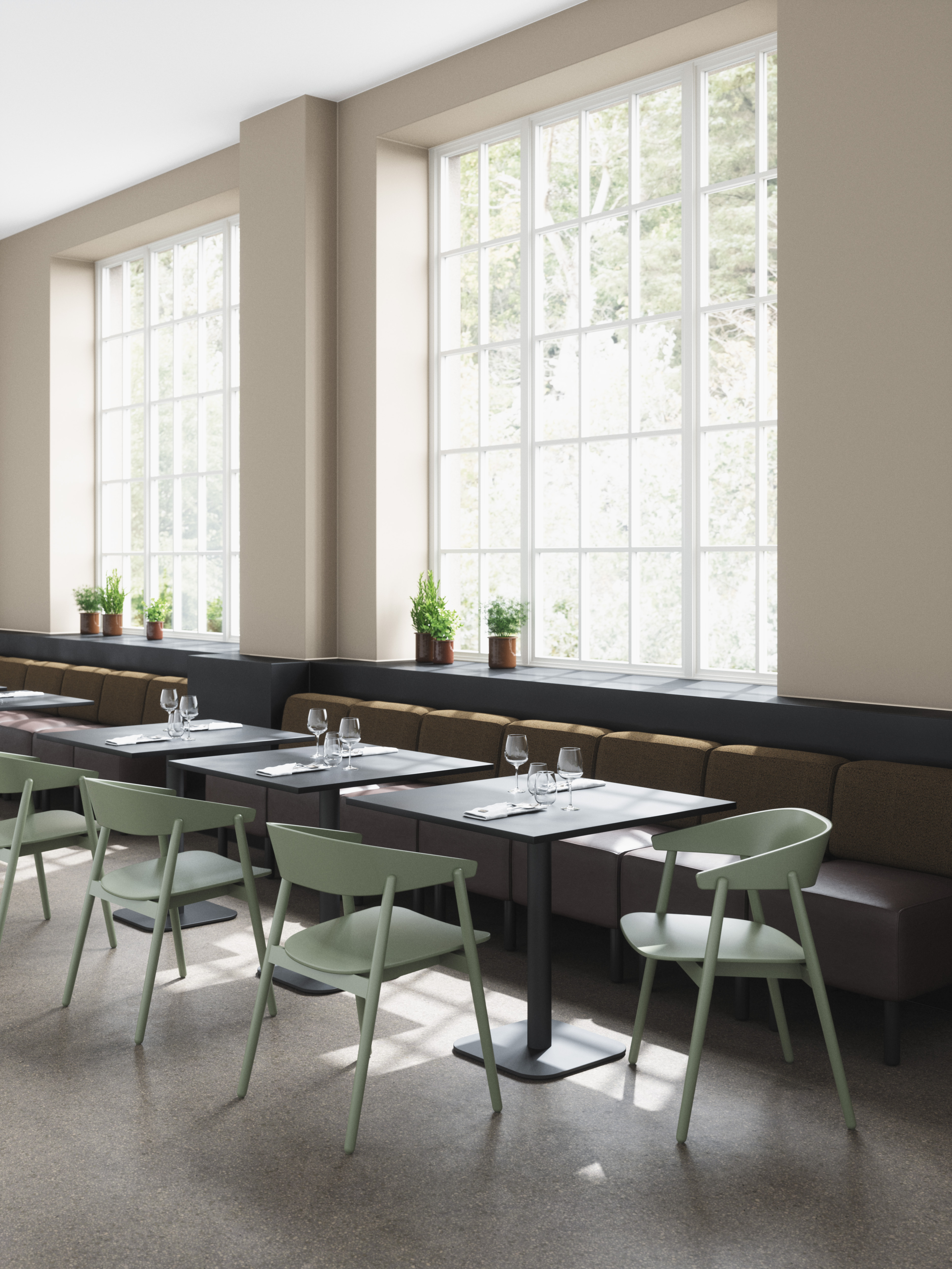 2 8030130 A AC2 chair beech green RAL7033 Delta Table 80x80x H74 5 cm black Fenix Laminate A2 diner sofa seat leather Schoko F5071057 backrest Gabriel 2288 61249