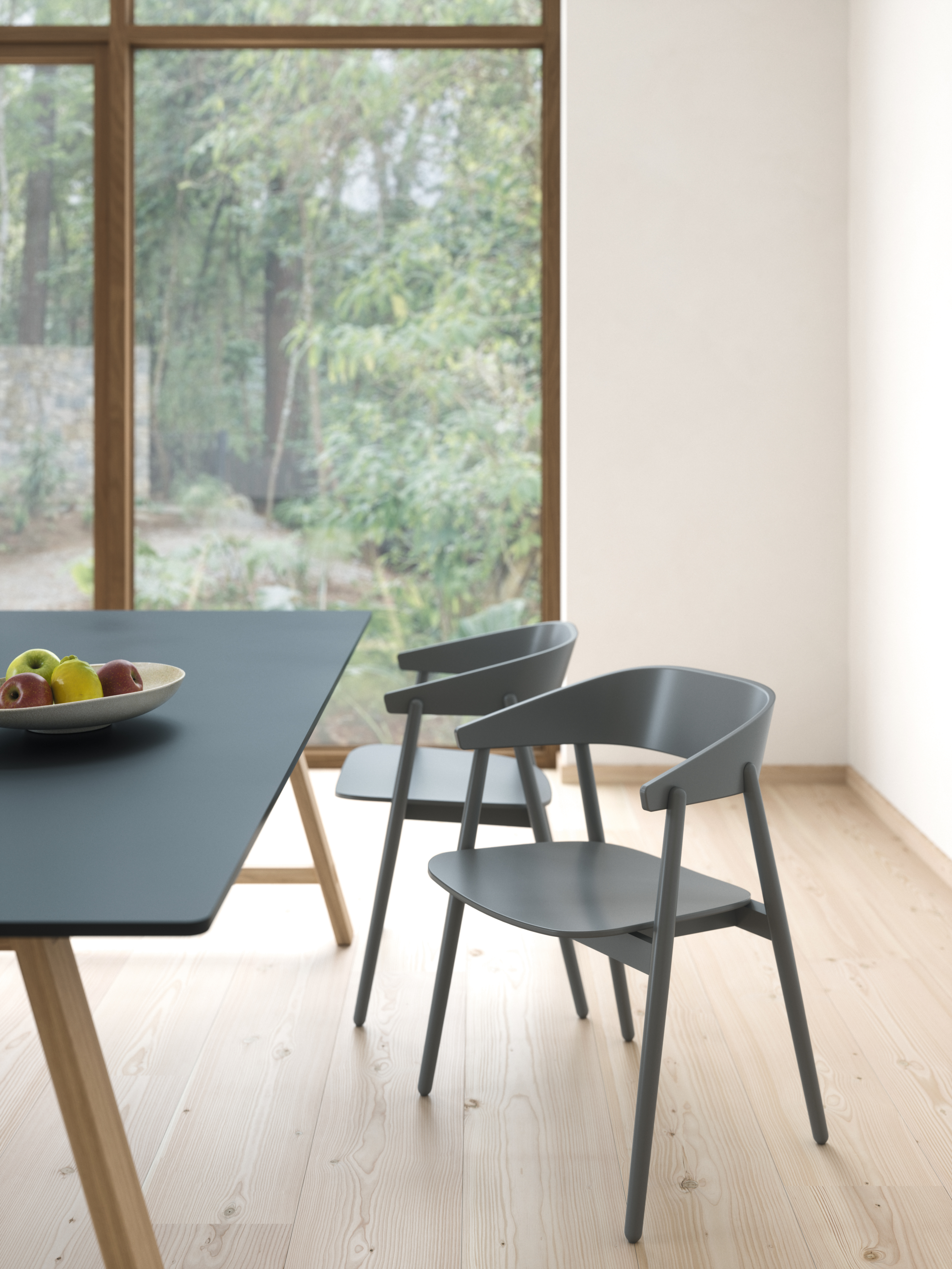 2 8030131 A AC2 chair beech grey RAL7042 T1 meeting table 295x110 cm oak white matt lacquer tabletop black Fenix Laminate