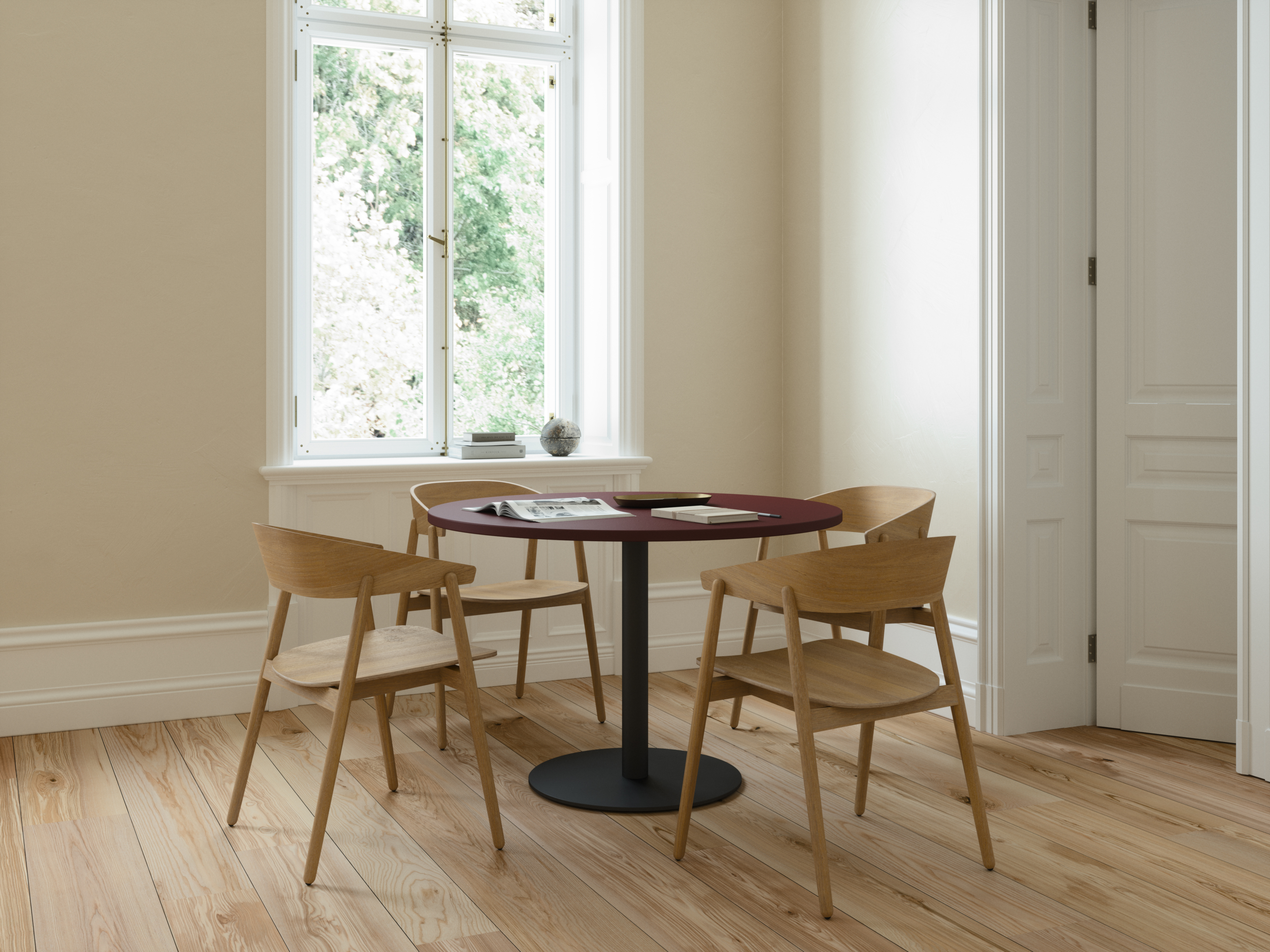 2 8030214 A AC2 chair oak matt lacquer Delta Ø110x H74 5 cm Linoleum Burgundy