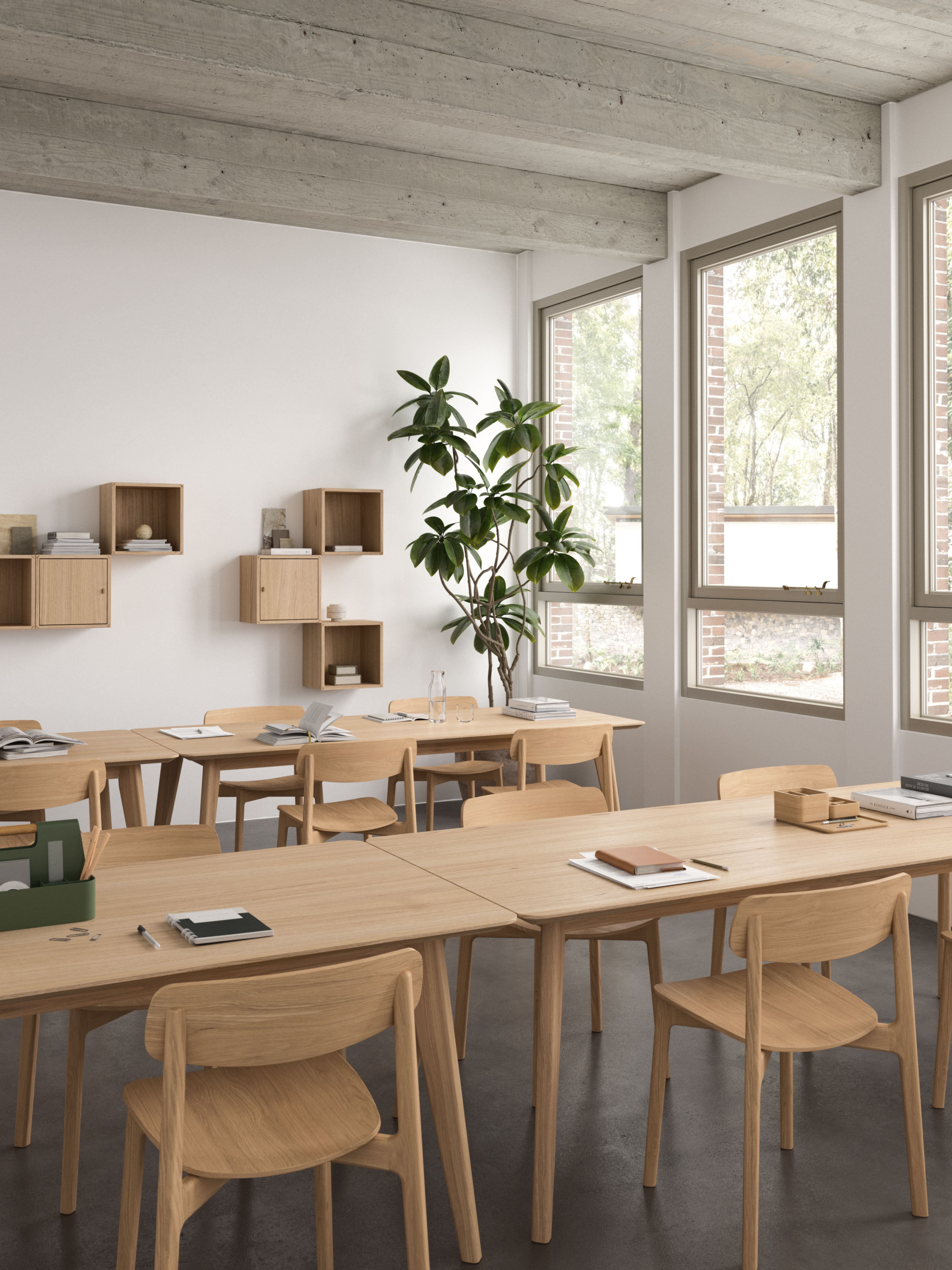AD1 meeting table 220x90x H73 cm oak veneer whitepigm matt lacquer 2 90030 Anch Chair oak matt lacquer 7 140020 S10 with door oak 7 140021 S10 without door oak
