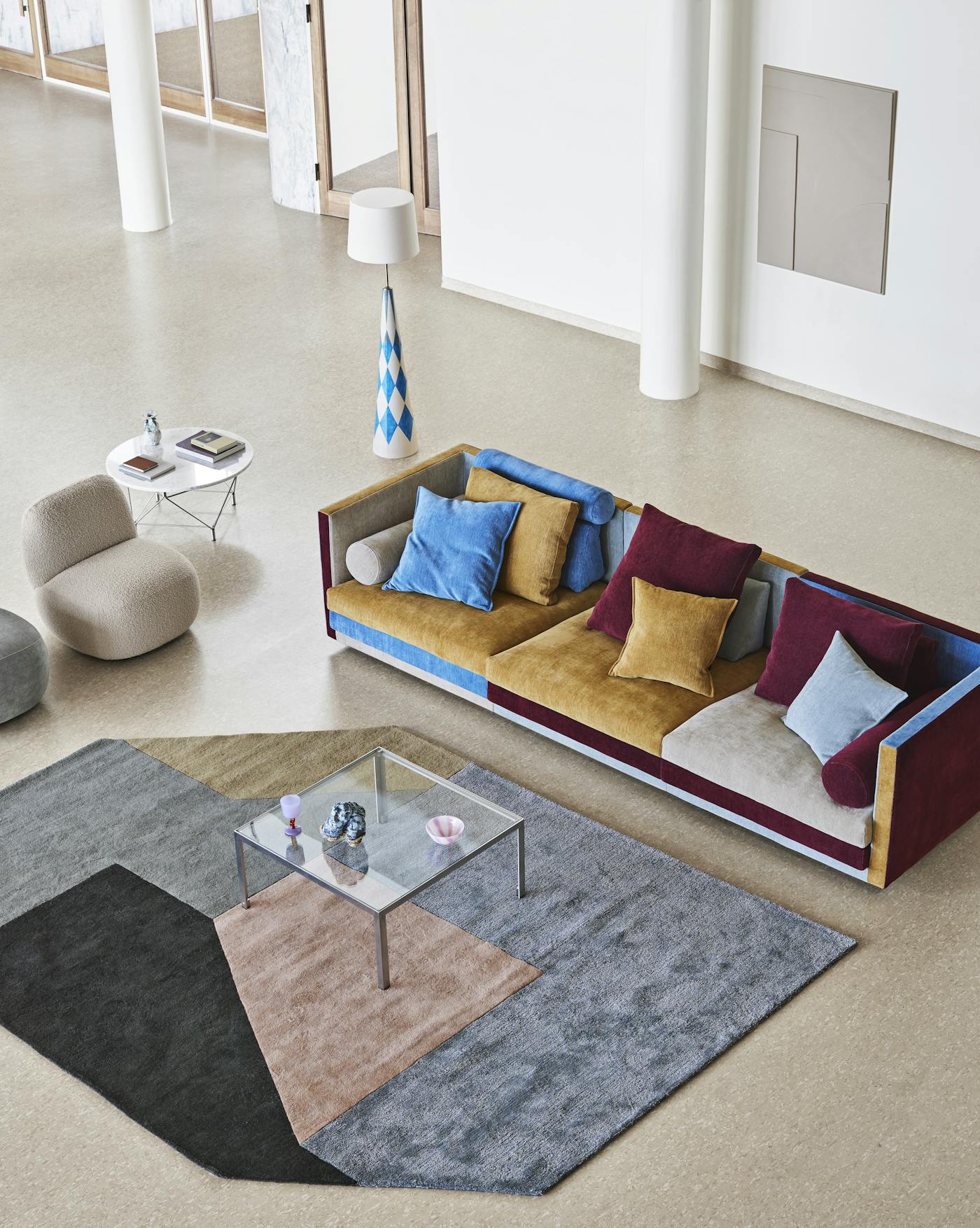 Cocoon sofa 320x106 cm Multi colour Bauhaus with Frame table and Spider table and Havana chair 0100