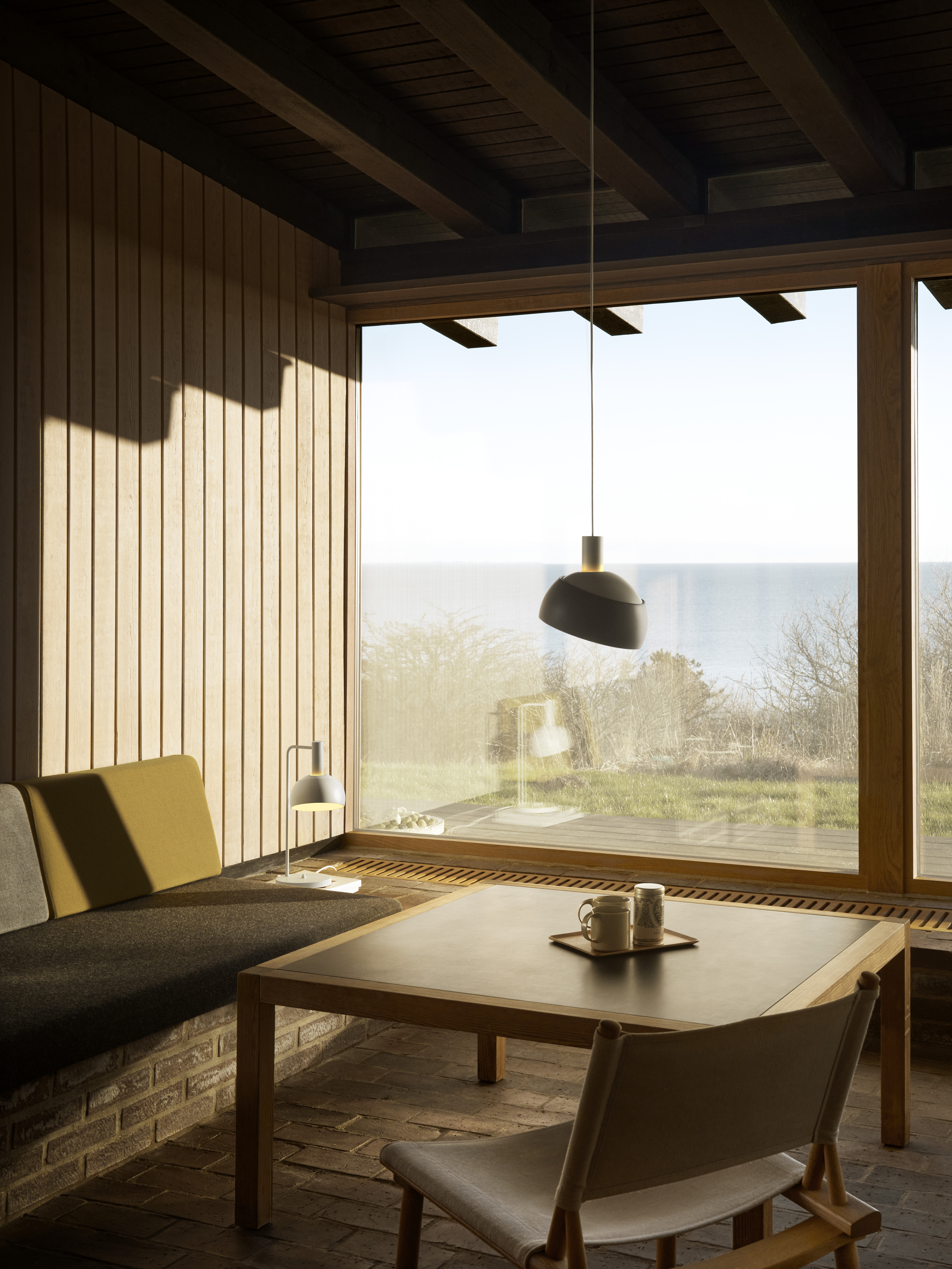 FJ Elements Fredericia Living Room White Table Grey Pendant Angle ON 1496