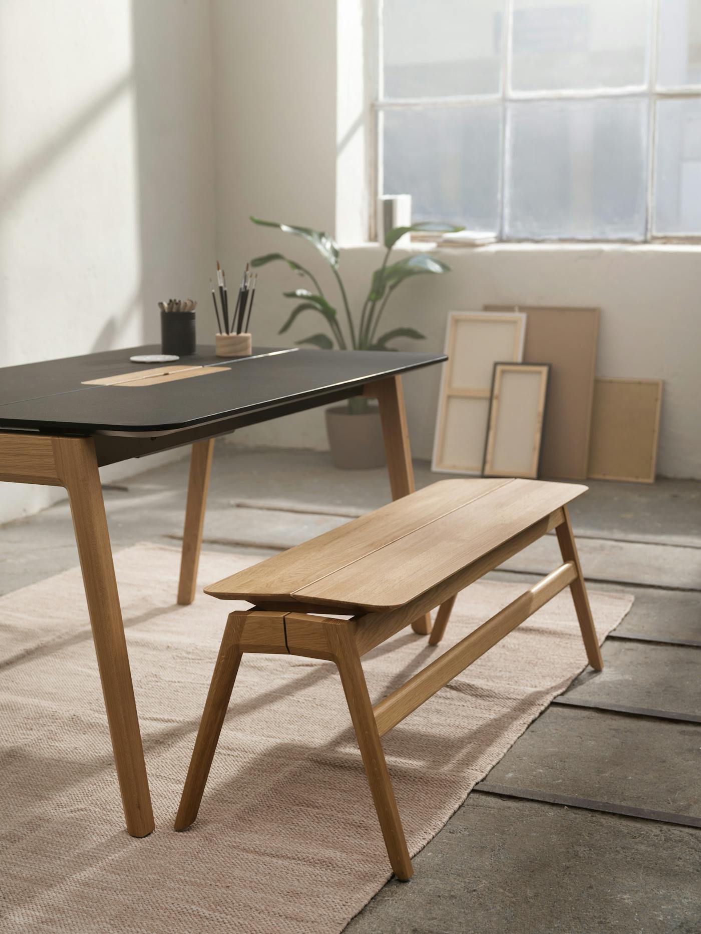Knekk bench and Knekk wood table from Fora Form