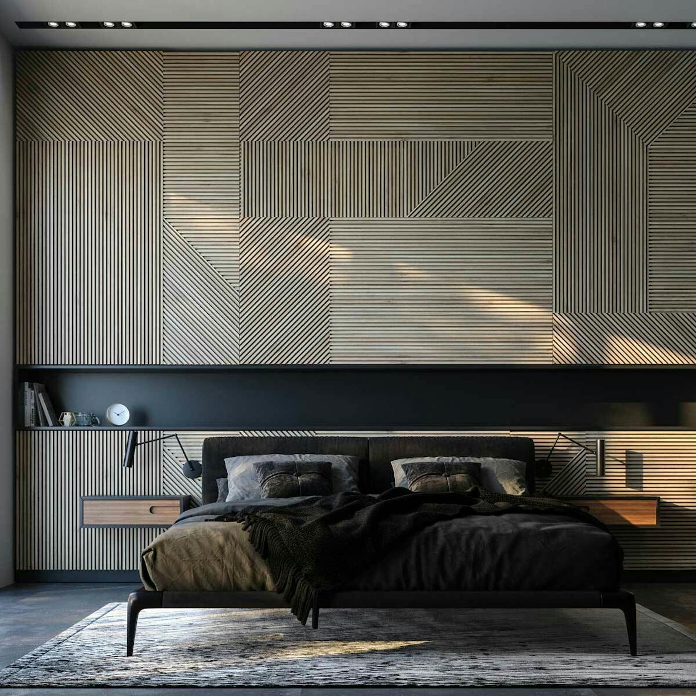 Konzept K 4 Design BLUES Geometrisk Bespoke Panel Dekor Panel Himling Tak Vegg Wood Veneer Tre Fineer