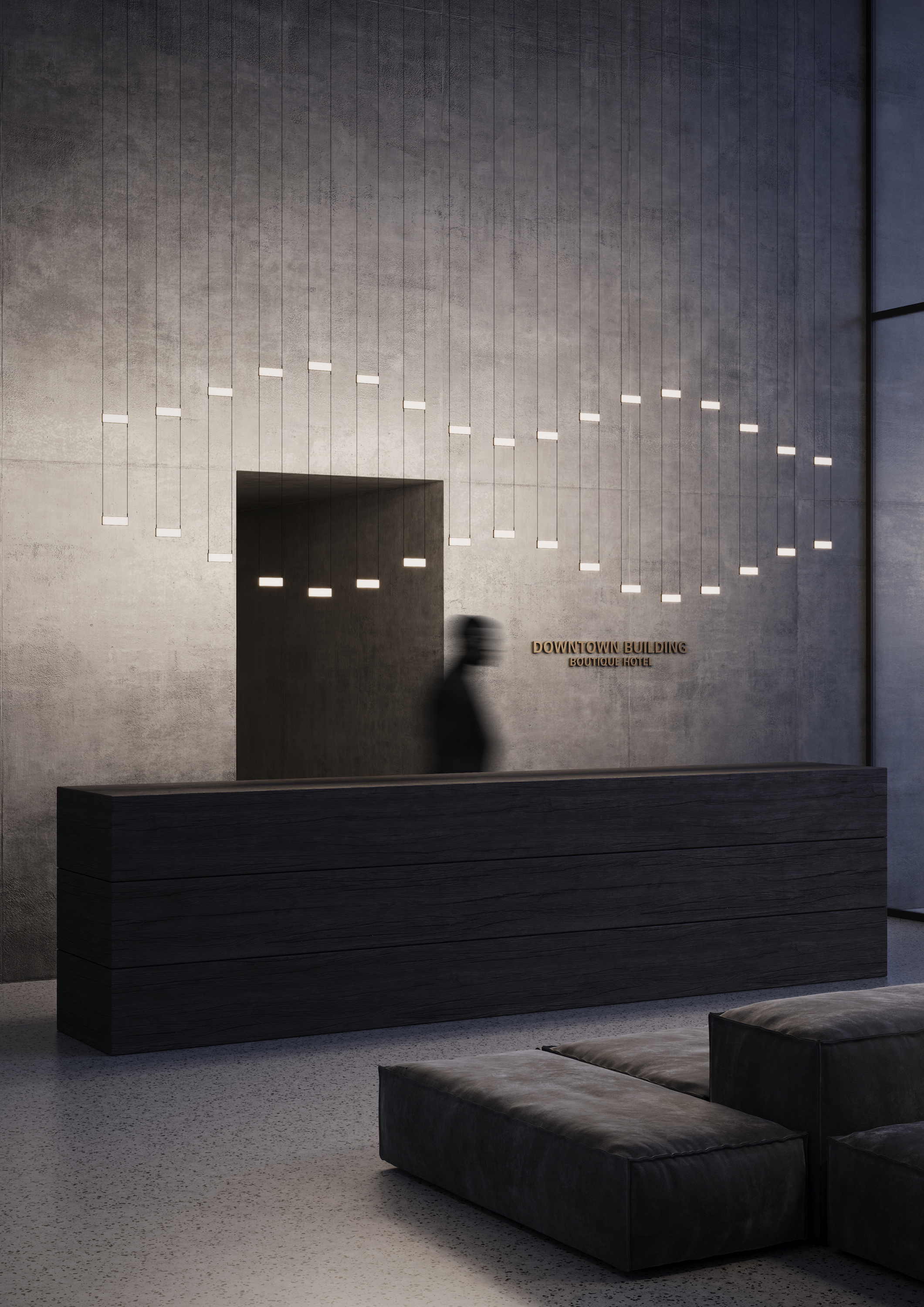 Luceplan Limetry by Alessandro Zambelli composizione lineare hotel
