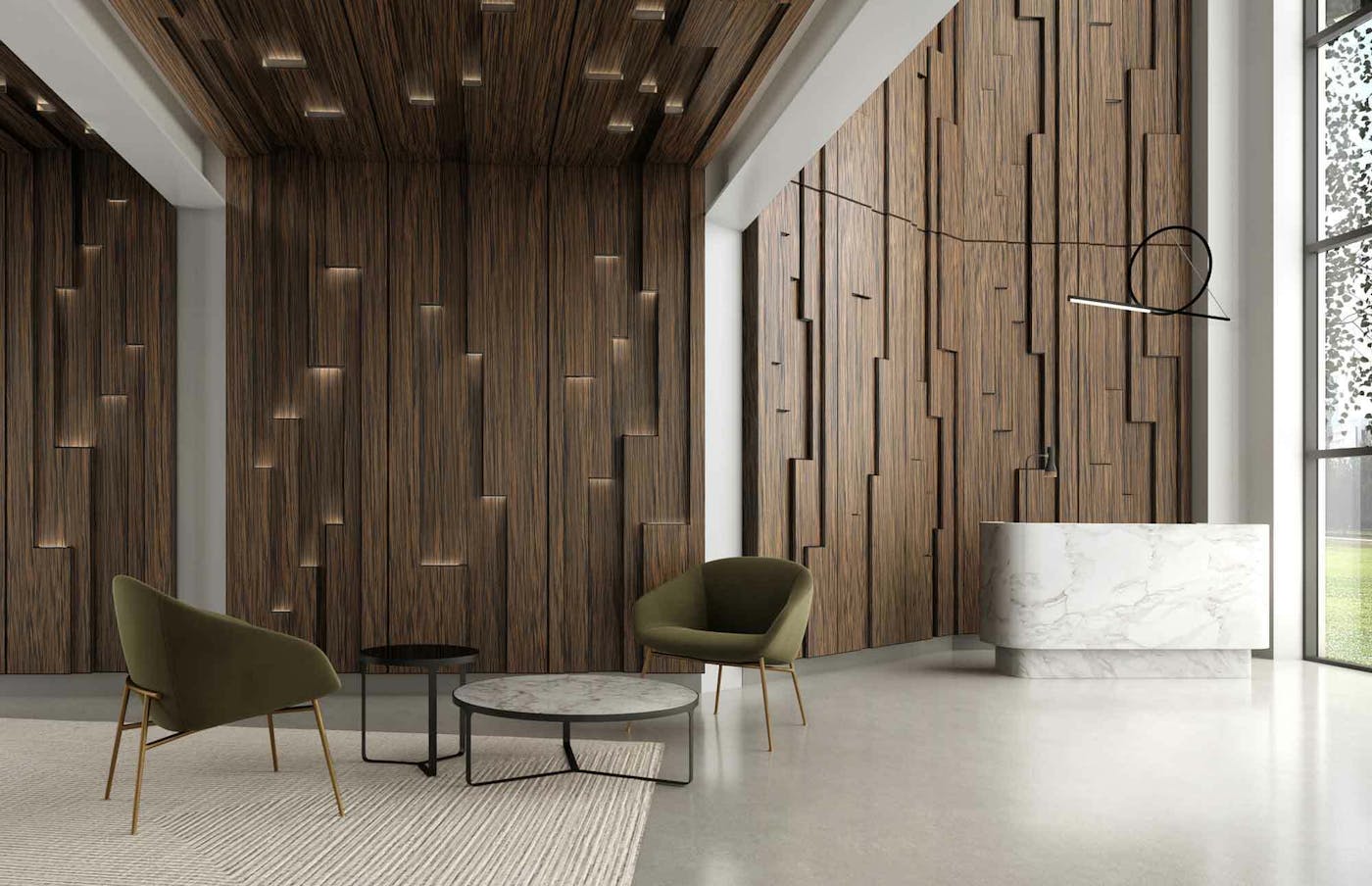 Wood Skin Konzept K 3 D panel Wall Ceiling Decor Acoustic Geometric Vegg Tak Møbelproduksjon Akustikk 5